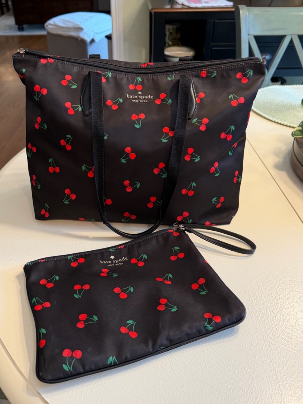 kate spade Black Cherry Print Tote with Matching Pouch